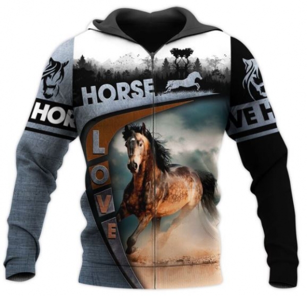 3 D Print Allover Sweat Jacket Hoodie Love horses wild horse